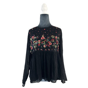 Zara Blouse Boho Embroidered Sheer Dark Fairy Layered Open Back Bow Flowers M